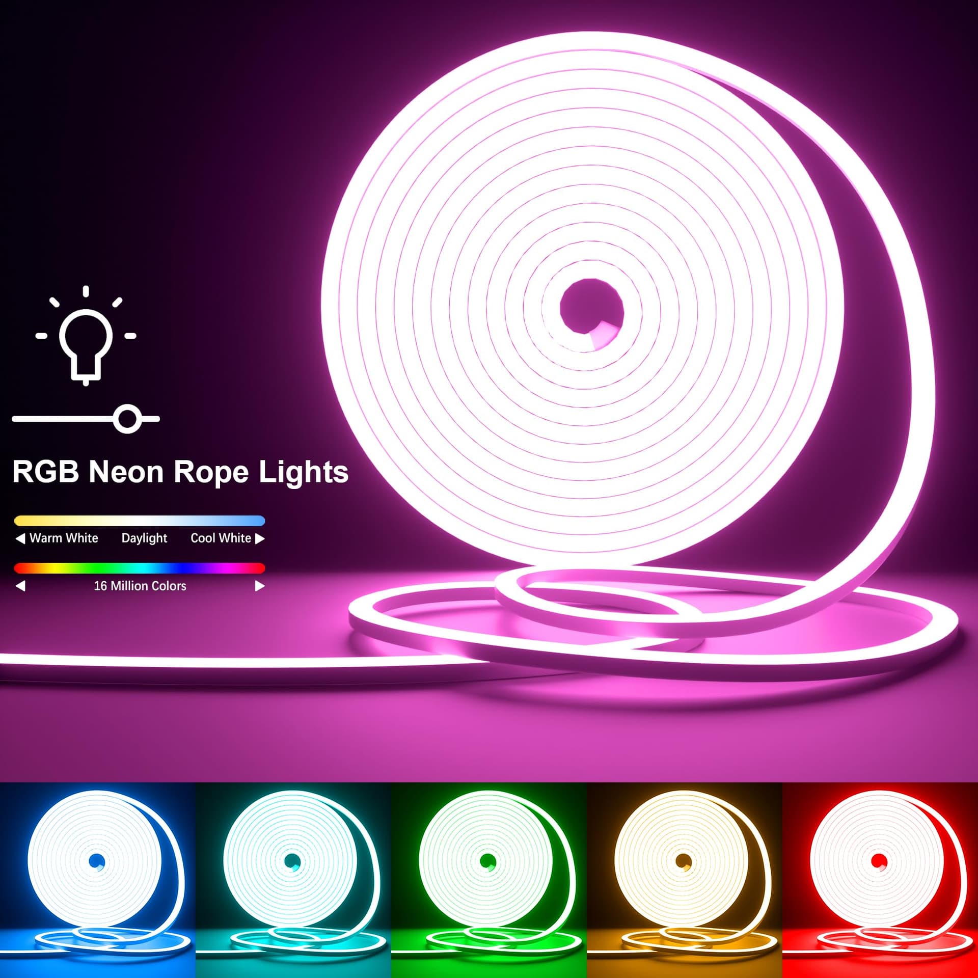 Cozylady 50ft Bluetooth RGB LED Neon Light, Waterproof RGB Neon Light APP & Remote Control Music Sync 24V Flexible DIY Silicone Light for Party Balcony Indoor Outdoor Decor(2 Rolls of 7.5m) thumbnail 2