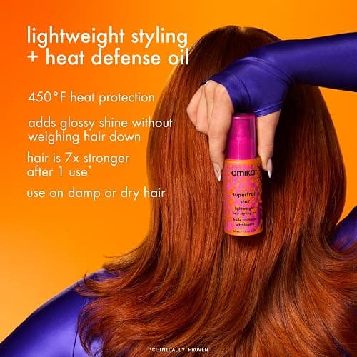 amika superfruit star lightweight hair styling + heat defense oil | heat protection, strengthen + reduce breakage, smooth frizz, add glossy shine | for all hair types thumbnail 2