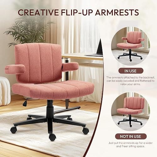 Vigosit Criss Cross Ergonomic Office Chair: 360° Swivel, Adjustable Lumbar Support & Armrests, Heavy-Duty Fabric (Pink) thumbnail 6