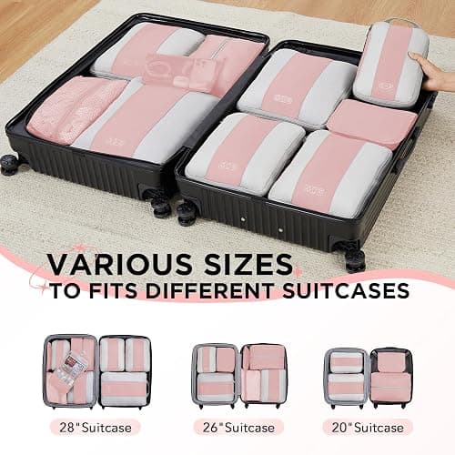 OlarHike 10-Pack Compression Packing Cubes for Travel Essentials,Compressible Expandable Packing Cubes for Suitcase,Luggage Garment Bags for Travel,Handy Helper for Organizing Clothes(Pink) thumbnail 8