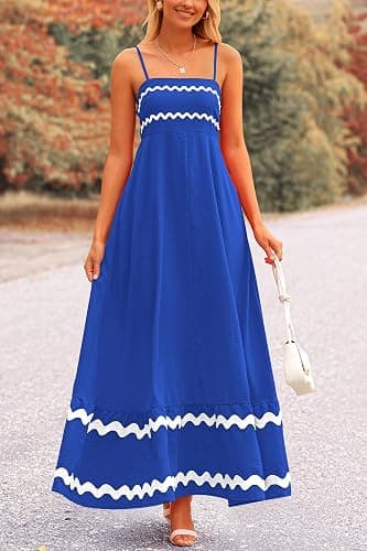 PRETTYGARDEN Women's 2025 Summer Flowy Maxi Dress Casual Sleeveless Spaghetti Strap Ruffle Beach Long Dresses thumbnail 7