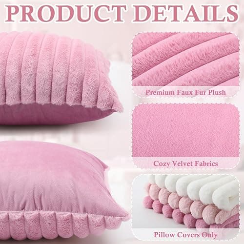 Mixweer 6 Pcs Back to School Faux Fur Plush Throw Pillow Covers 18x18 Inch | Pastel Fluffy Decorative Striped Pillow Covers with Velvet Back for Sleepover Slumber Party Tent, Sofa, Classroom Home Decor thumbnail 4