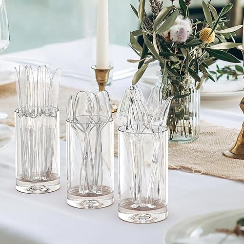 Dealusy 360 Count Extra Heavy Duty Clear Plastic Silverware, 150 Forks, 150 Spoons, 60 Knives, BPA-Free, Heat Resistant, Disposable Plastic Utensils Set, Plastic Cutlery Set, Plasticware Bulk - Clear thumbnail 7