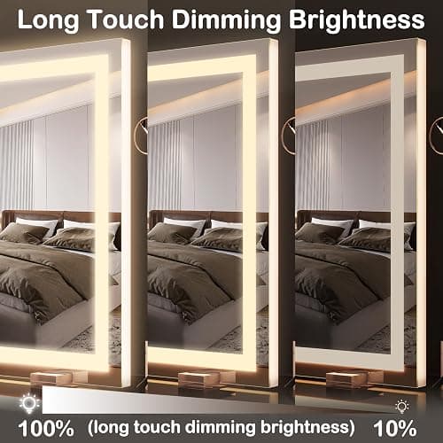 FENNIO Makeup Mirror with Lights 23"x32" ，LED Makeup Mirror ，Large Vanity Mirror with Lights，Touch Sensor with Dimmable 3 Modes, Square White thumbnail 4