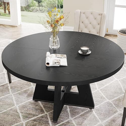 Tribesigns Farmhouse Dining Table, 47 Inch Round Dinner Table for 4 (Black) thumbnail 8