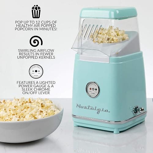 Nostalgia CLHAP12AQ Classic Retro Healthy Hot-Air Tabletop Popcorn Maker, Makes 12 Cups, with Kernel Measuring Scoop, Oil Free, Perfect for Birthday Parties, Movie Nights, Aqua thumbnail 2