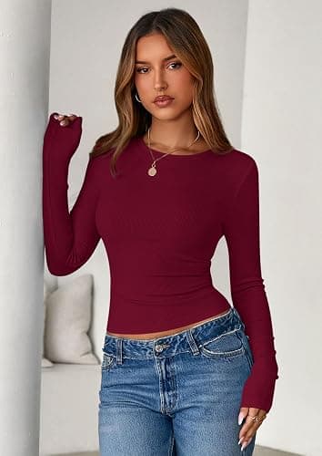 PRETTYGARDEN Women 2025 Fall Clothes Long Sleeve Shirts Ribbed Knit Fitted Basic Tee Going Out Tops Underscrub Casual Outfits thumbnail 7