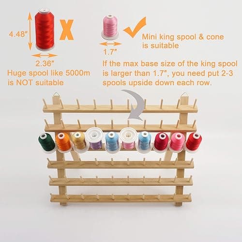 New brothread 4X60 Spools Wooden Thread Rack/Thread Holder Organizer with Hanging Hooks for Embroidery Quilting and Sewing Threads thumbnail 4