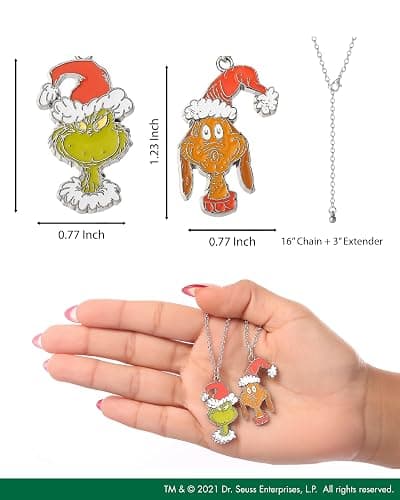 SALLY ROSE The Grinch and Max Pendant BFF Necklace for 2 Official License, 16"+3" Fashion Max and Grinch Necklaces thumbnail 5