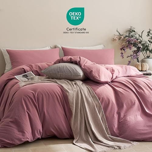 JELLYMONI Duvet Cover King Size - 100% Washed Cotton Comforter Cover with Linen-Like Texture, Breathable & Soft Bedding for Modern Home, Guest Room and Everyday Use,1 Duvet Cover & 2 Pillowcases thumbnail 3