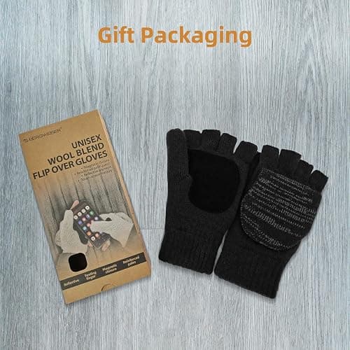 BERGWEISER Flip Winter Gloves, Wool Fingerless Gloves for Women Men Cold Weather, Mittens with Reflective for Christmas thumbnail 7