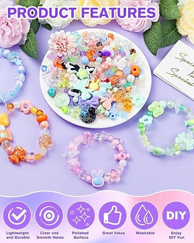 750PCS FIVEIZERO Assorted Acrylic Beads for Bracelet Making, Flower Star Heart Butterfly Candy Gummy Bear Kawaii Aesthetic Cute Beads for Jewelry Making, Keychains, Necklace, Phone Charms, DIY Crafts thumbnail 3