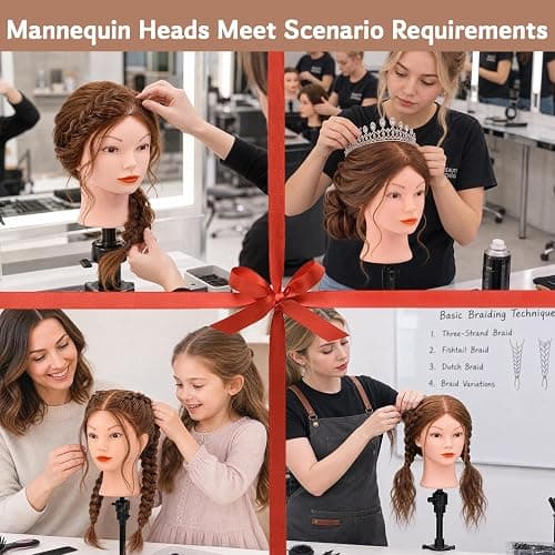 Mannequin Head with 100% Human Hair, TopDirect Real Hair Cosmetology Mannequin Head Hair Styling Hairdressing Practice Training Doll Head with Clamp Holder and Tools (Dark Brown) thumbnail 7