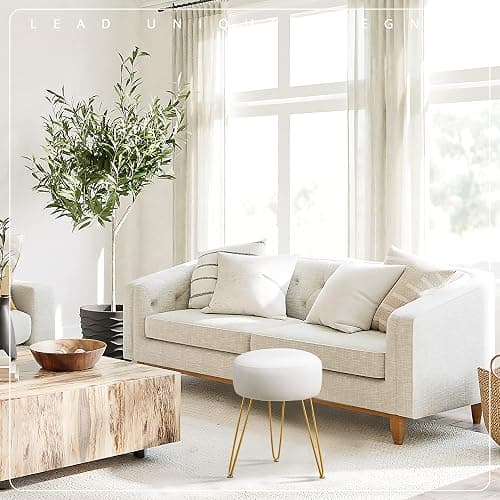 LUE BONA Vanity Stool, White Vanity Stools for Makeup Room, Round Ottoman Foot Stool, Velvet Footrest Vanity Chair for Bathroom Vanity, Bedroom, Living Room, Entryway, Offices thumbnail 6
