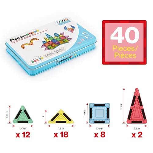 PicassoTiles 40pc Nano Mini Magnetic Tile Construction Building Blocks Travel Toy Set with Storage Case STEM Educational Fun Learning Magnet Tiles Stacking Toys for Toddlers Girls Boys Ages 3+ PN01 thumbnail 3