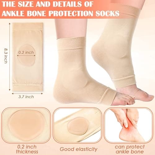 Geyoga 2 Pairs Ice Skating Socks for Women Tendon Heel Ankle Protector Padded Guards Ankle Sleeve Pad ski Splints(Beige Color) thumbnail 4