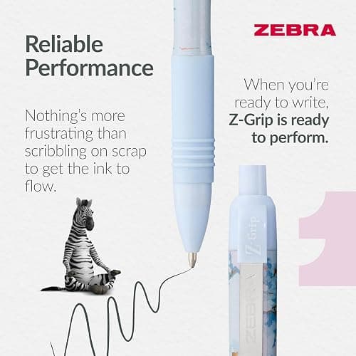 Zebra Pen Z-GRIP Smooth Glam Black Ink Ballpoint Pens 3pk 1.0mm Medium Point Retractable Ink Pens with Clip - Smooth Writing Pens with Low Viscosity Ink, Comfort Grip - 3 Pens Multipack (Blue Marble) thumbnail 5