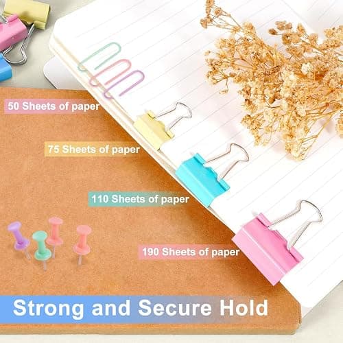 Paper Clips and Binder Clips Assorted Sizes, 240 PCS Colored Office Clips Set Large Medium Small Paper Clamps Paperclips Push Pin Thumb Tacks, College Supplies Home Office Supplies Document Organizing thumbnail 4