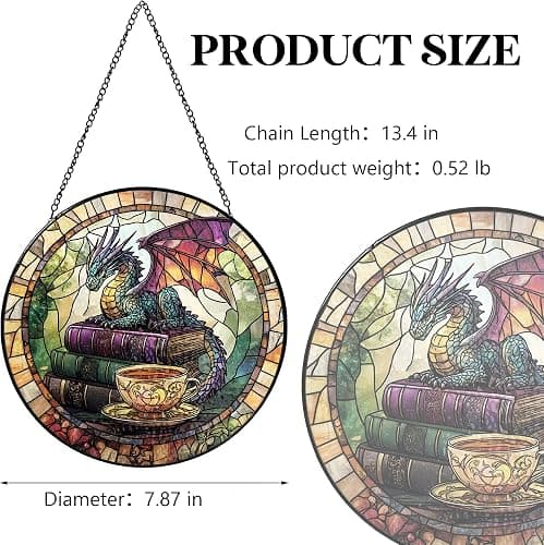 Dragon Decorative Stained Glass Sun Catcher - 7.87 Inch Bookshelf Decoration, Stained Glass Window Hanging Decoration, Suitable for Fantasy Lovers, Fantasy Gift for Friends, Family, Classmates thumbnail 3