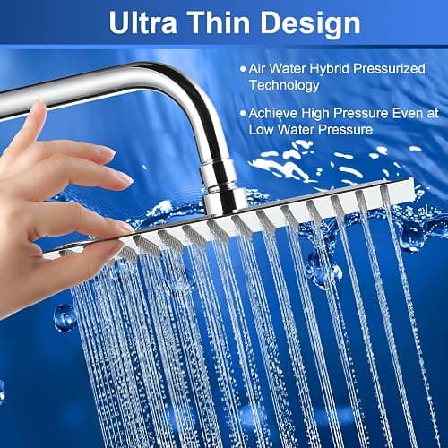 Aiscsc Rain Shower Head - 10 Inch High Pressure Shower Heads 304 Stainless Steel Ultra Thin Square Showerhead Pressure Boosting Design, Ceiling or Wall Mount thumbnail 6