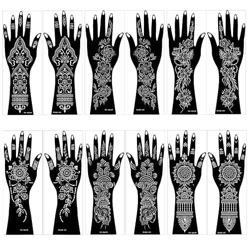 Henna Tattoo Stencil Kit,12 Sheets Stickers for Henna Tattoo Hand Forearm Glitter Airbrush DIY Tattooing Template, Large Indian Temporary Tattoo Stickers thumbnail 2