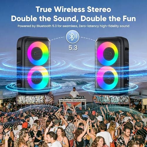 Karaoke Machine for Adults Kids, Portable Bluetooth Speaker with 2 Wireless Microphones, TWS Mode & LED Light, 10H Battery PA System Stage Monitors,Home Party Outdoor Birthday Easter Gifts(Black) thumbnail 8