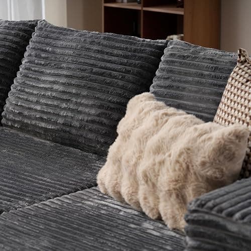 ovios 104" Cloud Sectional Couch with L-Shape Chaise,Modern Modular Sofa with Deep Seat, Upholstered Couches for Living Room Bedroom,No Assembly Required, Grey (Plush Corduroy Fabric) thumbnail 10