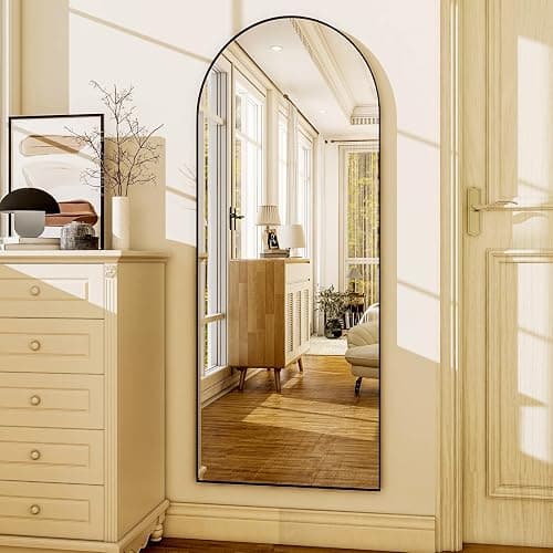 HARRITPURE 56"x21"Full Length Mirror Arch Floor Mirrors with Aluminum Alloy Frame Free-Standing Wall Mounted or Leaning Large Bedroom Dressing Mirror Modern & Contemporary Decor for Home,Black thumbnail 2
