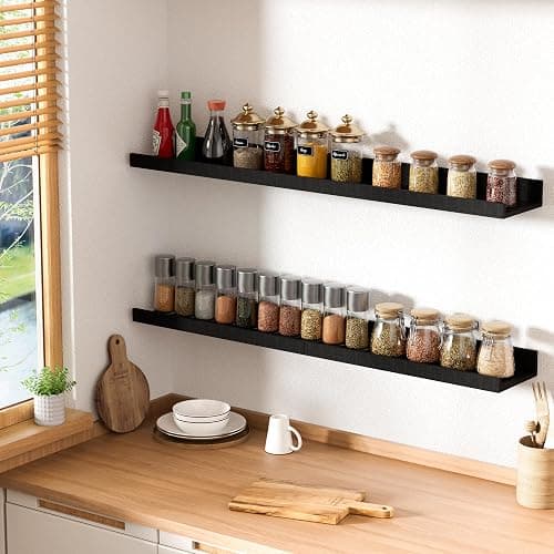 upsimples Floating Shelves for Wall, Wall Shelves for Decor Storage Set of 6, Wall Mounted Wood Shelf for Bedroom, Living Room, Bathroom, Kitchen, Picture Ledge Shelf, Black thumbnail 5