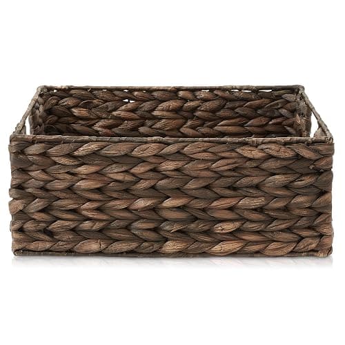 Casafield Set of 4 Water Hyacinth Pantry Baskets, 10" x 13" x 5", with Chalkboard Labels and Chalk Marker - Espresso, Woven Storage Bin Organizers for Kitchen Shelves thumbnail 5
