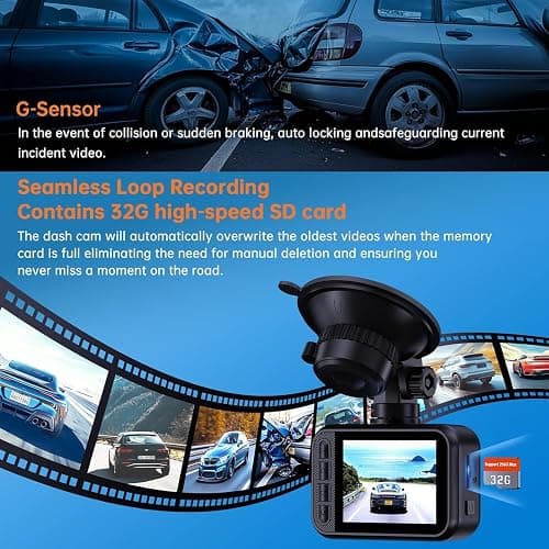Dash Cam Front and Rear Camera, 1440P+1080P QHD Dual Channel Dashcam for Cars, Mini Car Camera, 2 inch IPS Screen, 32GB Card Included, WDR Night Vision, 24 Hours Parking Monitor, G-Sensor thumbnail 7