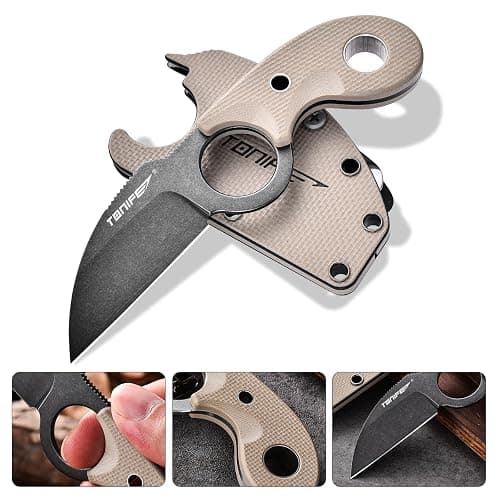 TONIFE Small Fixed Blade Knife Full Tang EDC Camping with Sheath Lanyard and Clip, Blade Length 2.17",2.5 oz.with Sheath (Warm Sand - Black Oxide then Stonewash) thumbnail 3