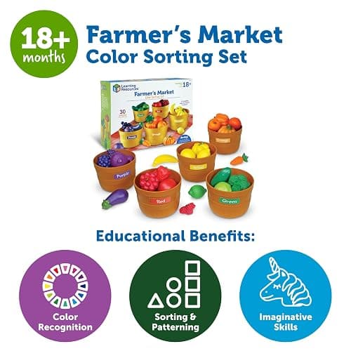 Learning Resources Farmer's Market Color Sorting Set - Play Food for Kids, Toddler Stacking Toys, Grocery and Kitchen Play Toys , Montessori, Fine Motor Skills , Gifts for Boys And Girls thumbnail 6