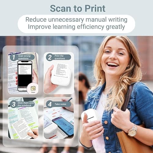 Mini Printer - T02 Bluetooth Inkless Instant Photo Printer, Small Thermal Pocket Sticker Printer, Portable Mobile Phone Picture Printer, for Students, Gift, Receipts, White (Bunny Case Not Included) - White - 1 Printer + 1 Roll Paper thumbnail 8