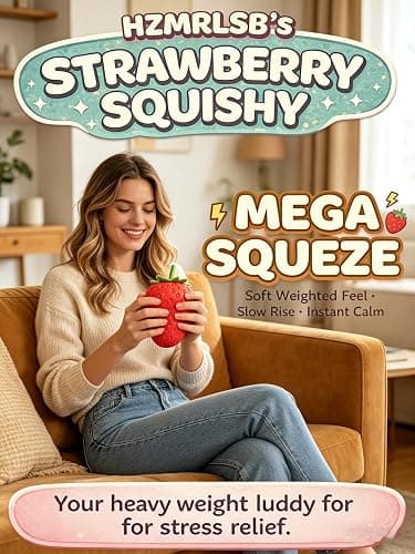 Realistic Strawberry Slow Rising Stress Ball, 2 Sizes 5.9/3.9 Inch Soft Squeeze Fruit Fidget Toy, Anxiety Relief Sensory Squishy Toy for Adults Kids, Party Favor & Desk Decor (Large-1PCS) thumbnail 3