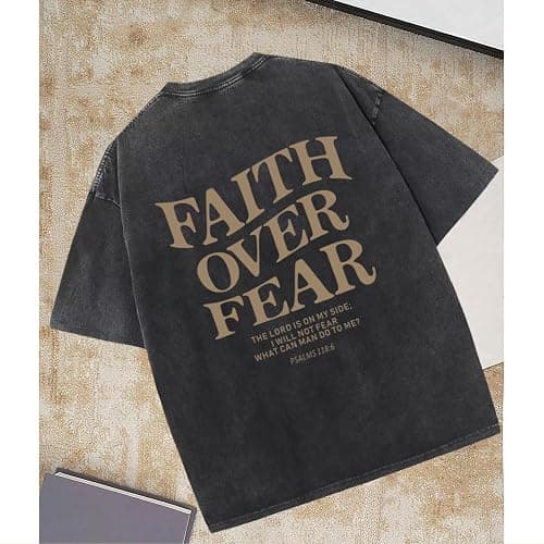 KEEVICI Boys Faith Over Fear Shirt Christian Jesus T Shirts for Kids Bible Verse Religious Graphic Tees Acid Wash Tshirt thumbnail 5