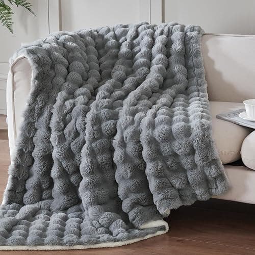 Serenhom 50x60 Inches Ultra-Soft Fuzzy Faux Fur Plush Throw Blanket - Thick, Warm Sherpa for Couch, Sofa, Bedroom, Camping - Decorative Blanket for Cozy Warmth, Bubble Grey - Image 1
