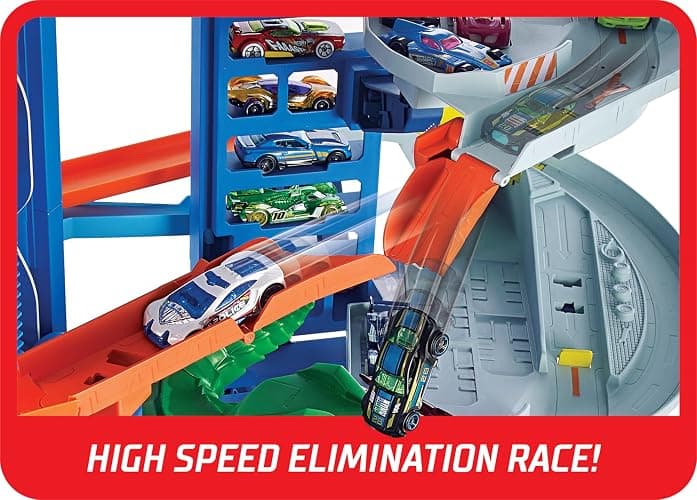 Hot Wheels Ultimate Garage Track Set with 2 Toy Cars, Hot Wheels City Playset with Multi-Level Side-by-Side Racetrack, Moving T-Rex Dino & Storage for 100+ 1:64 Scale Vehicles (Amazon Exclusive) thumbnail 6