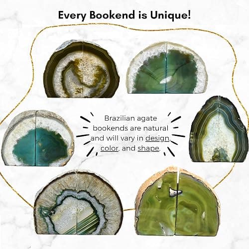 Nature's Decorations Agate Bookends - A Quality Green Geode with Non-Skid Rubber Bumpers for Shelves, Office, Home Decor, Heavy Duty Cute Stone (3-4 LB) thumbnail 9