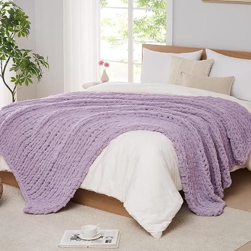 L'AGRATY Chunky Knit Blanket Throw - Soft Chenille Yarn Throw Blanket 50x60: Handmade Thick Cable Knit Crochet Blanket - Large Knit Blanket Chunky Rope Knot Throw Blanket for Couch Sofa Bed Home Decor - Image 1