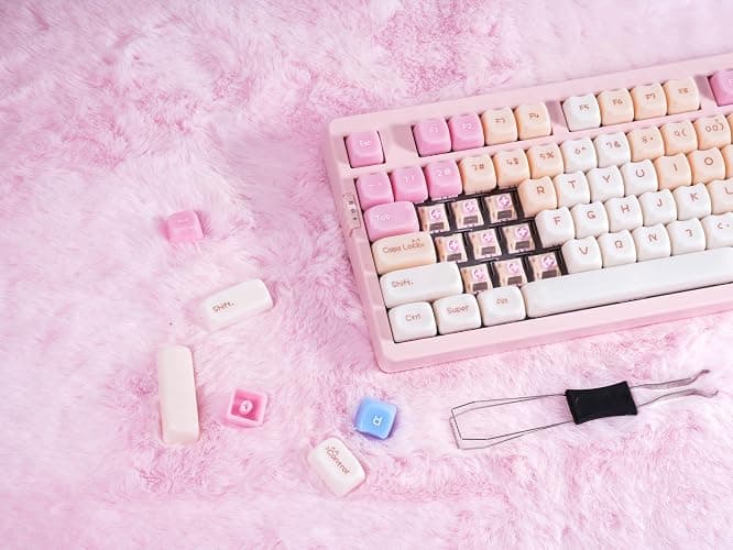 ZORNHER ZH980 Pink Mechanical Keyboard,95% Cat Keyboard Cute,Kawaii Kitty Keycaps,Pink Gaming Keyboard with Number Pad,Jelly Ceramic Keycap,Creamy Sounding Switches thumbnail 5