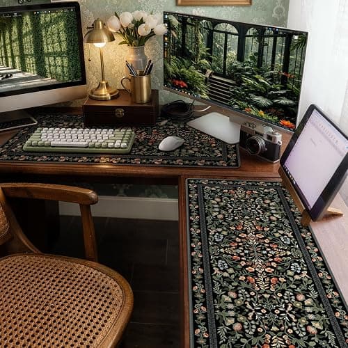 iCasso Floral Desk Mat,Mouse Pad for Office Decor,35.4x15.7in,Black | Back to School Desk Pad Mat, Anti-Slip Big Mousepad with Stitched Edges for Computer Desktop,Smooth Water-Resistant thumbnail 8