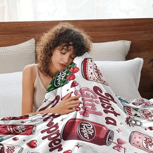 Hugmora Just a Girl Who Loves Soda Blanket, Fans Gifts for Soda, White | Soda Stuff for Girl, Blankets Throws Lightweight Soft Flannel, 50'' x 60'' thumbnail 4