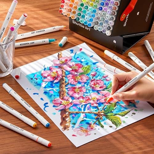 Shuttle Art 101 Colors Dual Tip Alcohol Based Art Markers,100 Colors plus 1 Blender Permanent Marker Pens Highlighters with Case Perfect for Illustration Adult Coloring Sketching and Card Making thumbnail 2