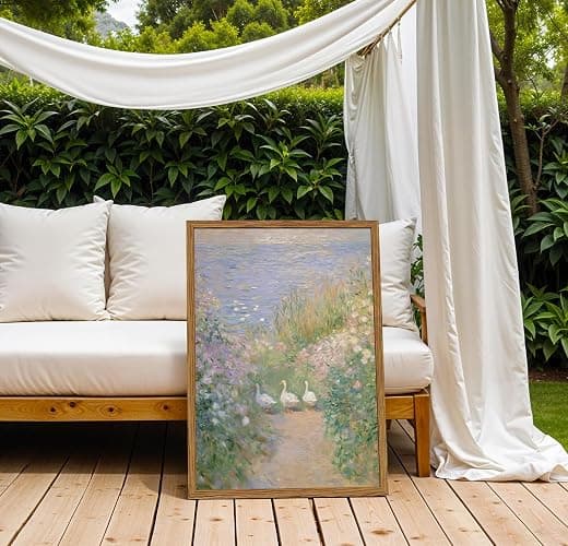 Framed Vintage Geese Canvas Wall Art, Cottagecore Monet Floral Landscape Wall Decor Paintings, French Country Farmhouse Animal Pictures Prints Rustic Home Decor for Living Room Bedroom 12x16 inch thumbnail 8