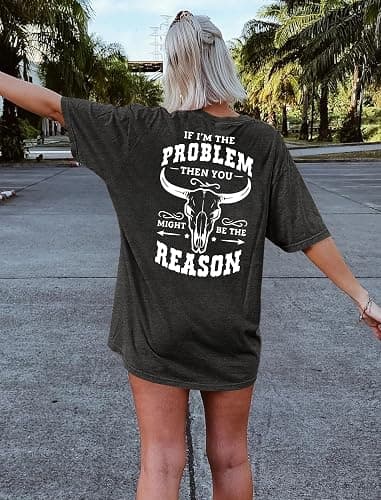 Oversized Country Music Shirts for Women Cow Skull Shirt Western Cowgirl Tee Vintage Concert Outfit Music Lover Tops thumbnail 3