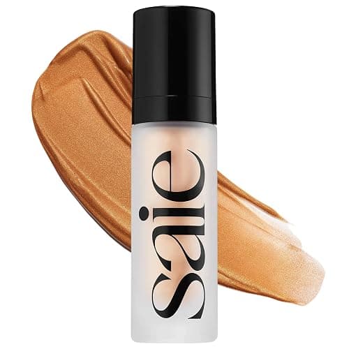 Saie Glowy Super Gel - Hydrating Makeup Primer and Illuminating Glow Serum Enriched with Vitamin C and Squalane Oil - All-Over Liquid Highlighter Makeup for Instant Glass Skin - Sunglow (1 oz) - Image 1