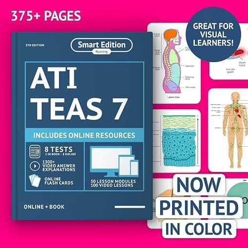 ATI TEAS 7 Study Guide 2025 Printed In Color: Smart Edition Nursing Exam Prep Book Review Manual with 8 Practice Tests, 100 video lessons, flashcards ... the ATI TEAS 7 Nursing School Entrance Exam - Image 1