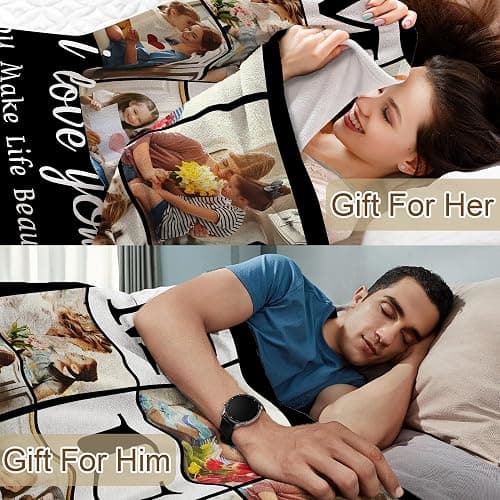 Udiyfun Personalised Mothers Day Idea Gifts for Mum Mommy Mother from Daughter Son, Personalised Blanket with Photo Text, Customised Picture Blanket for Mum Women Mother thumbnail 2