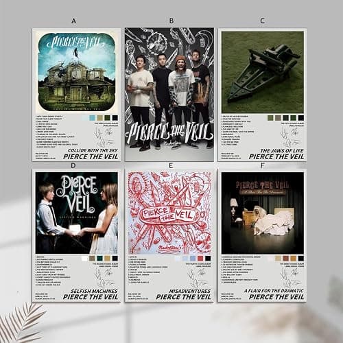 Oulores A Set Of 6 Pierce The Veil Poster（Unframed） Music Album Cover Signed Limited Edition Posters Canvas Posters 08x12inch(20x30cm) Style thumbnail 6